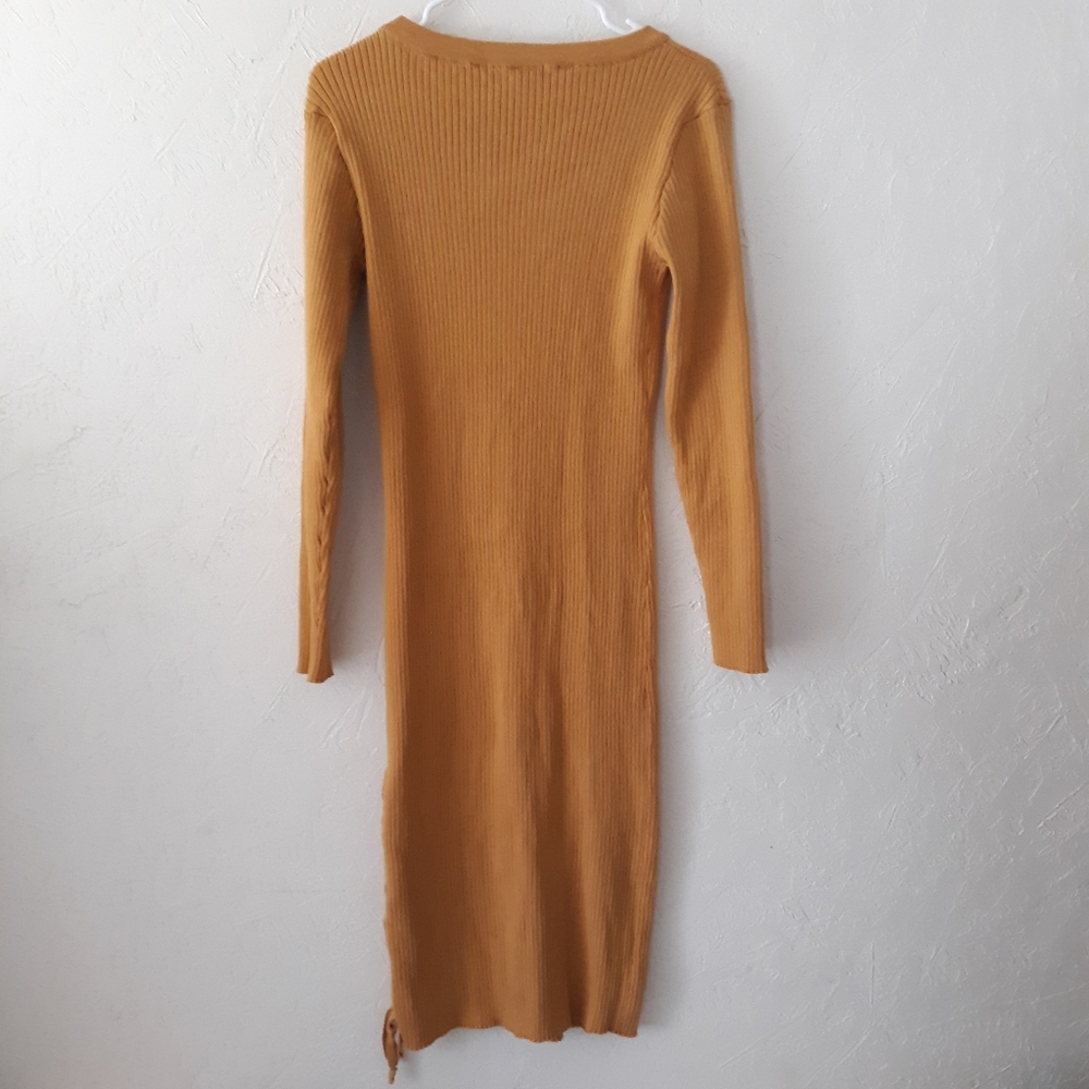 Women's Plus Size 2X Long Sweater Dress Gold Midi - Picture 2 of 6